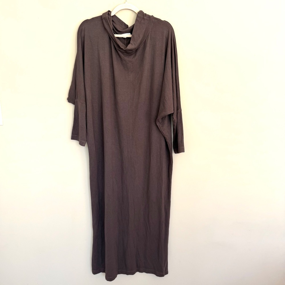 Bryn Walker Drape Neck Stretch Knit Maxi Dess L Taupe Brown Large Lagenlook